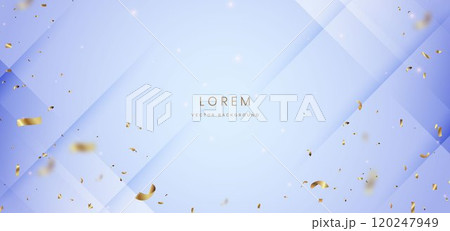 Gold confetti on light blue background. Celebration grand opening party happy concept. Gold confetti on light blue background. Celebration grand opening party happy concept. 120247949