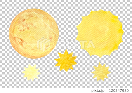 Sun moon and stars watercolor illustration set isolated on white. Hand painted high quality clip art. Perfect St Valentine day, for love cards, posters, textile decor. Clip art 120247980