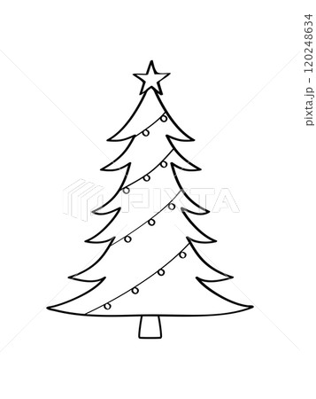 Hand drawn Christmas tree. Christmas decorated fir trees isolated on white. Vector illustration of doodle style. 120248634