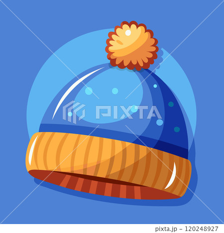 Vector illustration of warm wool beanie hat. Cold weather clothing item 120248927