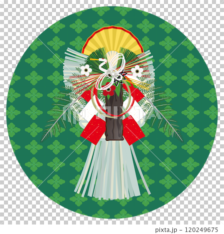 円形飾り背景のついた注連飾りのイラスト 円形飾り背景のついた注連飾りのイラスト 120249675