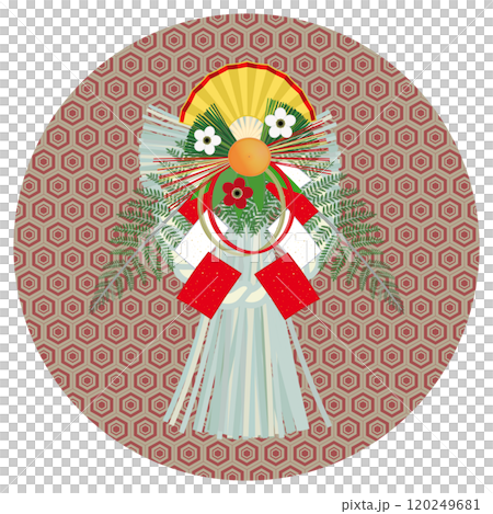 円形飾り背景のついた注連飾りのイラスト 円形飾り背景のついた注連飾りのイラスト 120249681