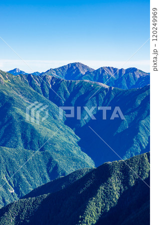 荒川中岳の山頂から見る白根三山　南アルプス　悪沢岳と荒川岳登山 120249969