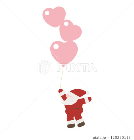 ハートの風船を持って飛んでいるかわいい横顔のサンタクロース ハートの風船を持って飛んでいるかわいい横顔のサンタクロース 120250112
