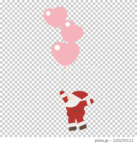 ハートの風船を持って飛んでいるかわいい横顔のサンタクロース ハートの風船を持って飛んでいるかわいい横顔のサンタクロース 120250112