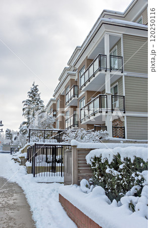 Low-rise residential building on winter season in Vancouver, Canada 120250116