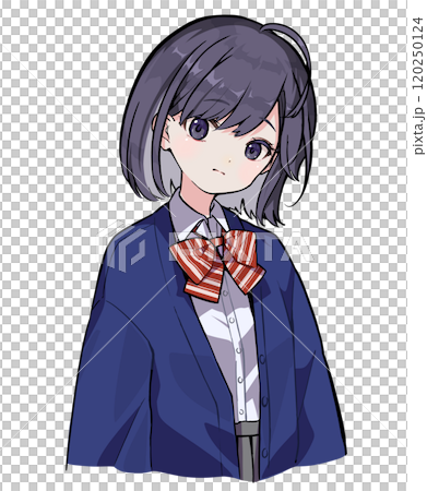 制服を着た黒髪ボブカットの女性のバストアップイラスト 120250124