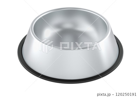 Stainless Steel Dog Bowl with Rubber Base, 3D rendering Stainless Steel Dog Bowl with Rubber Base, 3D rendering 120250191