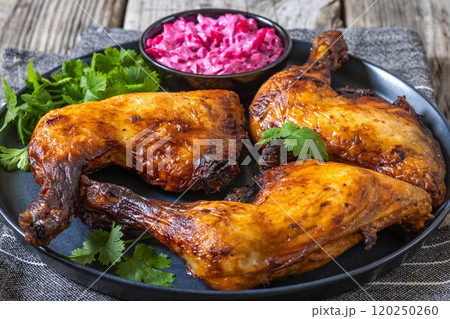 roast chicken leg quarters with a beetroot salad roast chicken leg quarters with a beetroot salad 120250260