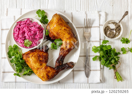 roast chicken leg quarters with a beetroot salad 120250265