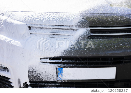 Car Maintenance Foam Washing in Action for a Professional Clean and Polished Look 120250287