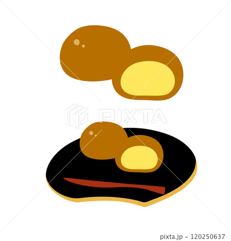 カスタード入りまんじゅうの手描きカラーイラストセット カスタード入りまんじゅうの手描きカラーイラストセット 120250637