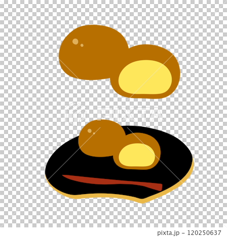 カスタード入りまんじゅうの手描きカラーイラストセット カスタード入りまんじゅうの手描きカラーイラストセット 120250637