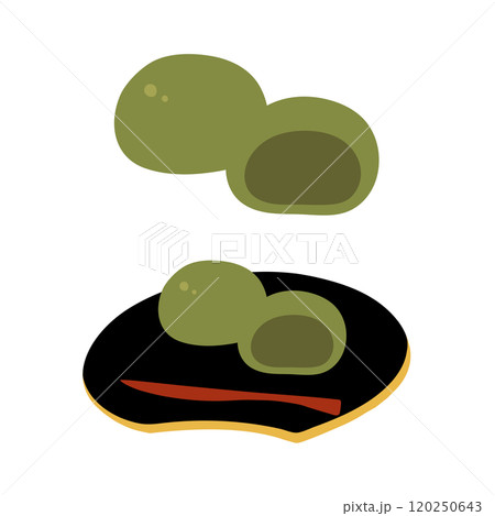 抹茶あんのまんじゅうの手描きカラーイラストセット 抹茶あんのまんじゅうの手描きカラーイラストセット 120250643