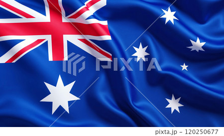 The national flag of Australia with a real smooth fabric texture. 120250677