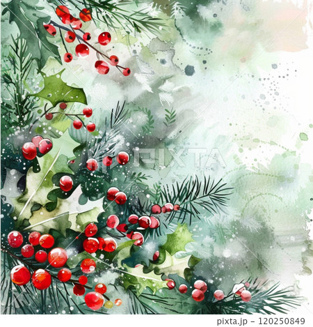 Christmas watercolor green background for text. Wallpaper for new year design with ornament 120250849