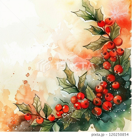 Christmas watercolor green background for text. Wallpaper for new year design with ornament 120250854