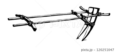 Vector drawing. Old wooden plow 120251047
