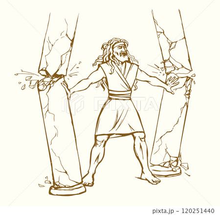 Vector drawing. Samson destroying temple Vector drawing. Samson destroying temple 120251440