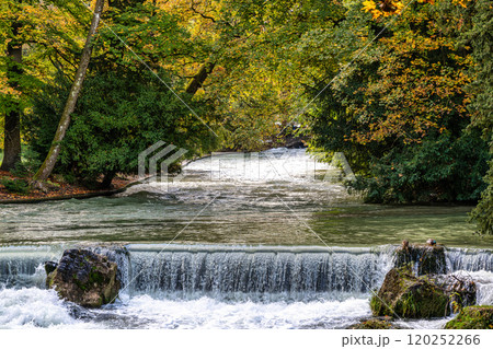 water of the isar in The English Garden, Munich, Germany. 120252266
