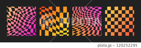 Psychedelic Checkerboard. Gradient neon groovy background. Hippie square backdrop. Y2k aesthetic. Retro funky vector illustration. Pattern in trendy 70s cartoon style Psychedelic Checkerboard. Gradient neon groovy background. Hippie square backdrop. Y2k aesthetic. Retro funky vector illustration. Pattern in trendy 70s cartoon style 120252295
