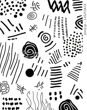 Various abstract black and white doodles showcase captivating patterns, lines, and shapes, creating an engaging design. Various abstract black and white doodles showcase captivating patterns, lines, and shapes, creating an engaging design. 120253618