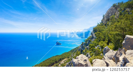 Small Sican Island also known as Rat Island in Mediterranean sea to west of Antalya, Turkey Small Sican Island also known as Rat Island in Mediterranean sea to west of Antalya, Turkey 120253757