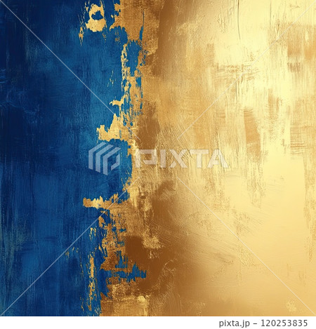 Rich blue meets radiant gold in an artistic composition, showcasing a textured background that inspires feelings of luxury and depth. The contrasting colors create a striking visual. 120253835