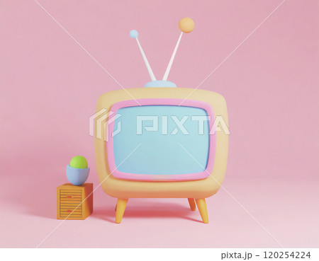 かわいいレトロ風なデジタルテレビ。AI生成画像。 120254224