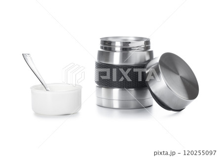 Metal thermos for food. Food thermos. Container for food Metal thermos for food. Food thermos. Container for food 120255097