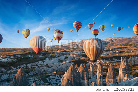 Hot air balloons at sunrise in Cappadocia, Turkey 120255823
