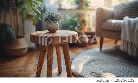 Stylish wooden table in Scandinavian style. 120256122