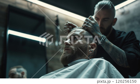 Visit to a barbershop. 120256150