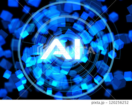 青のサイバーデジタル背景イメージ 120256252