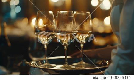 Glasses of wine on a tray. 120256334