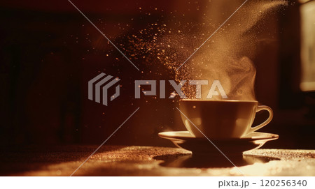Cup of coffee on the table. 120256340