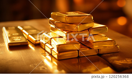 Gold bars on the table 120256368