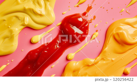 Sauces on a pink background. 120256422