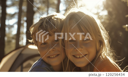 Joint portrait of a girl and a boy in nature 120256434