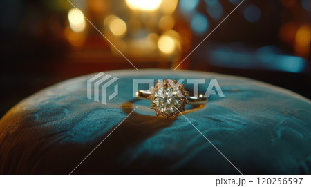 Gold Ring with Diamond on a Cushion 120256597