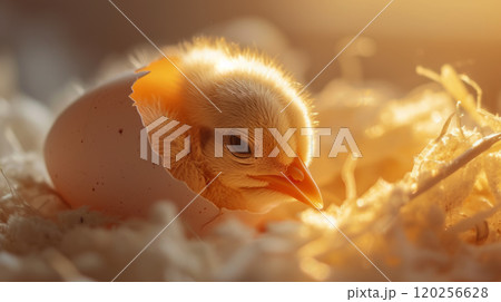 Newborn chick in the nest 120256628