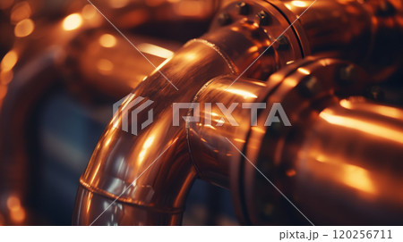 Complex plexus of copper pipes. 120256711