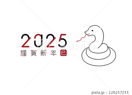 2025年 謹賀新年 巳 横向き蛇 白 横 2025年 謹賀新年 巳 横向き蛇 白 横 120257255