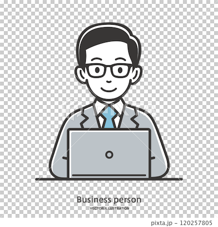 Image illustration of a male office worker working on a computer Image illustration of a male office worker working on a computer 120257805