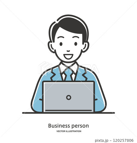 パソコンで仕事をする男性の会社員のイメージイラスト素材 120257806