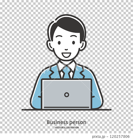 パソコンで仕事をする男性の会社員のイメージイラスト素材 120257806