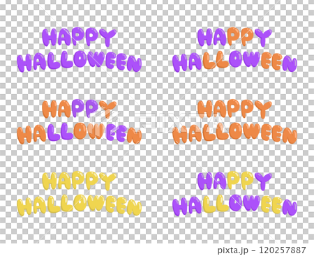 Happy Halloween のカラフルなアルファベットのロゴ 120257887