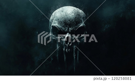 Punisher skull emerging from dark smoke and dust 120258081
