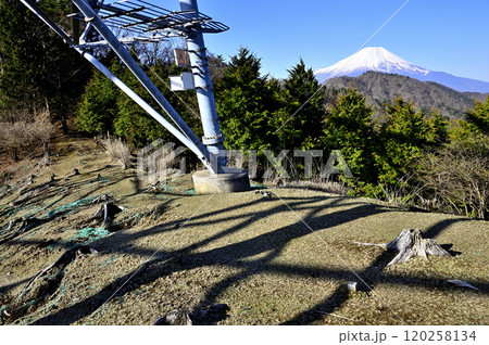 道志山塊の奥ノ岳　御正体山南尾根の送電鉄塔からの富士山の展望 120258134