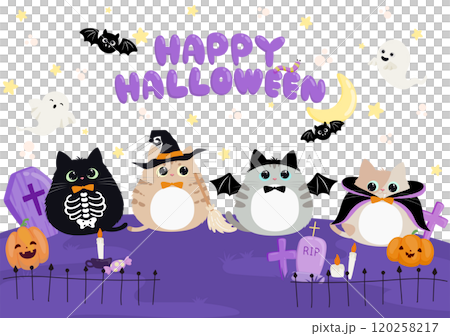 Cute illustration of kittens dressed up for Halloween - background material Cute illustration of kittens dressed up for Halloween - background material 120258217